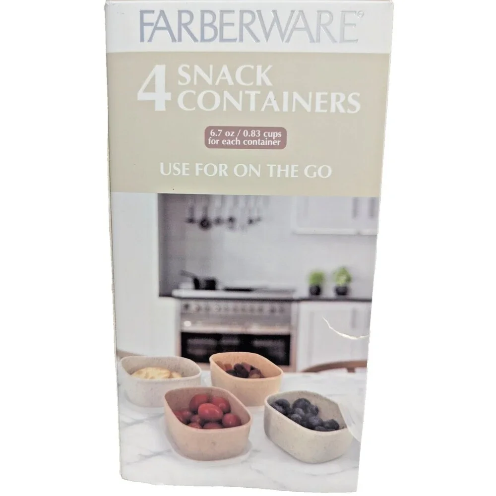 Farberware 4-pc Snack Containers Lids 6.7 oz Rectangle Speckled Kitchen BPA Free